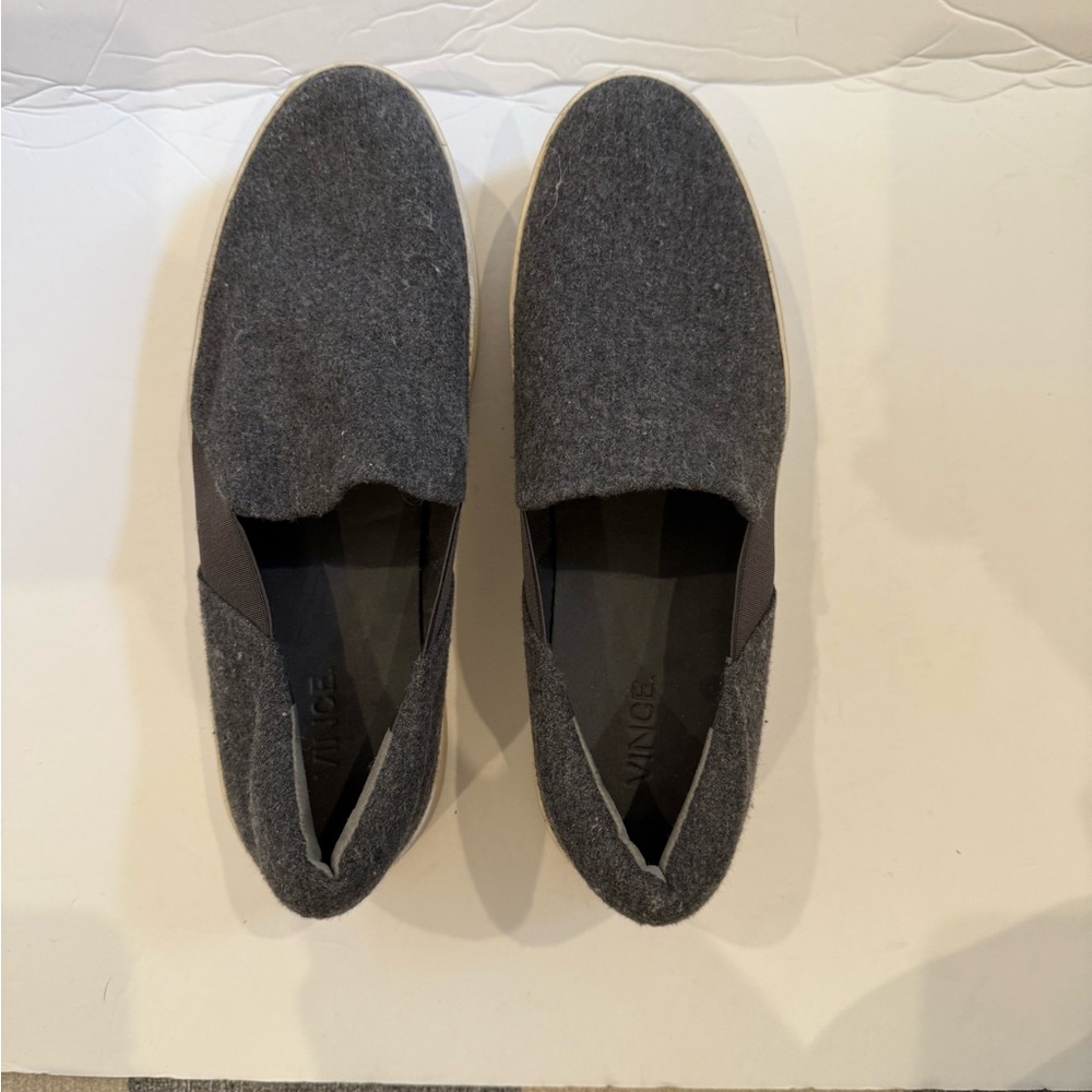 Vince Womens Sneakers Slip On Gray Wool Platform Casual Shoes